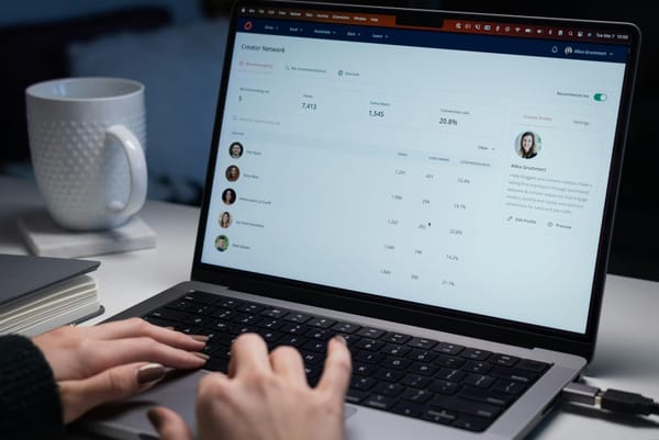 Portátil mostrando un panel de datos y listas de personas, en referencia al plazo de guardado del RUT de un cliente.